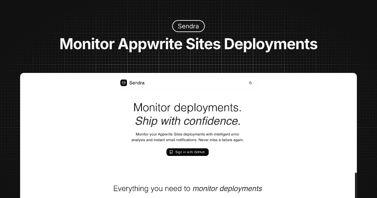 Sendra 🌱 Monitoring Appwrite Sites Deployments with Next.js, Vercel & Resend